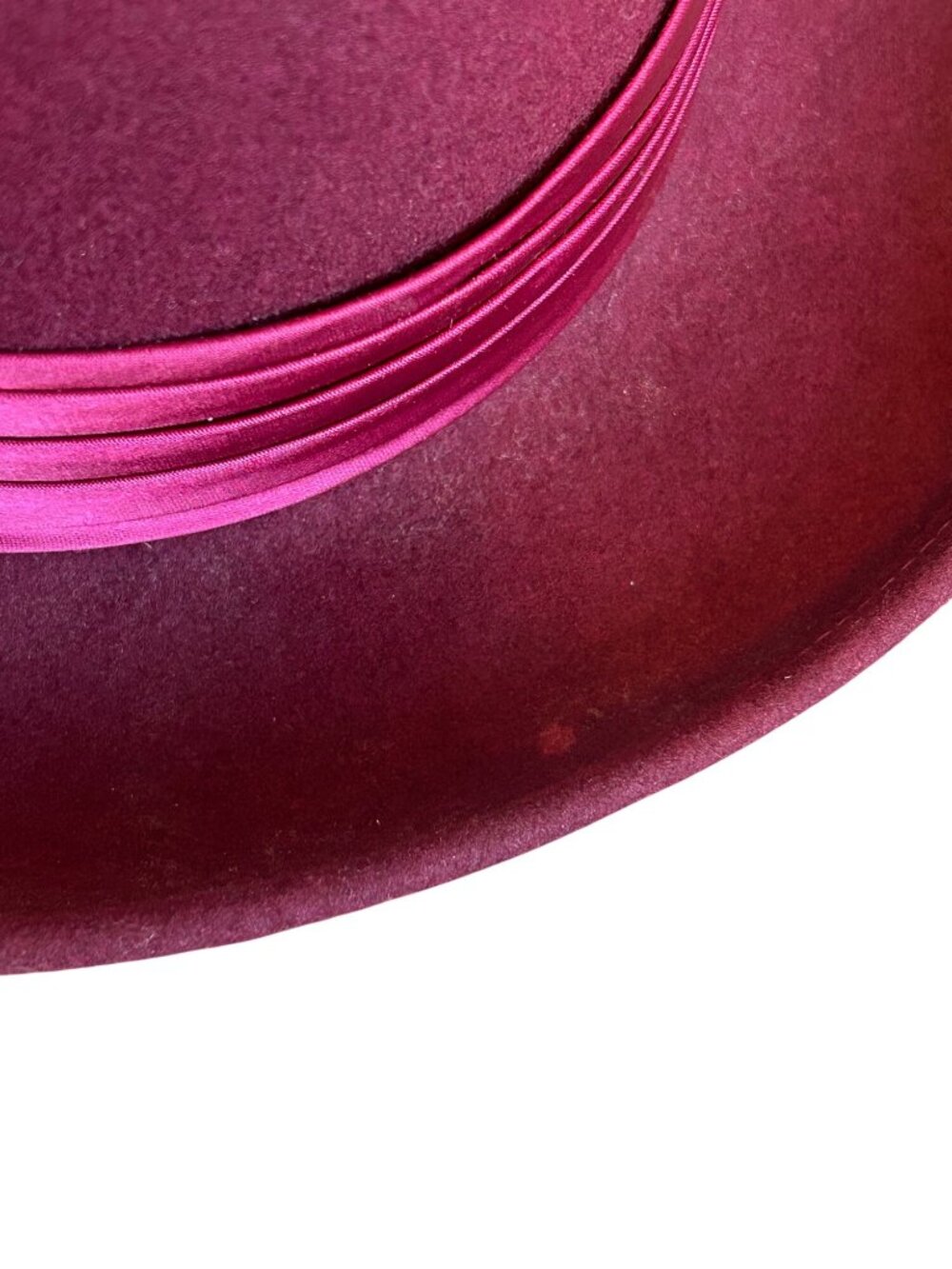 Vintage Geo W Bollman Burgundy Wool Hat With Satin Ribbon & Feather Accent - Picture 13 of 16